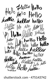 Hello calligraphic lettering with outline hand drawn, Illustration EPS10 great for any use/Set of vector calligraphy phrases "hello" concept theme