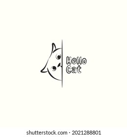 hello car logo vector design. vector kitten  peeking  logo business template with line art, simple, and playful styles isolated on white background. 