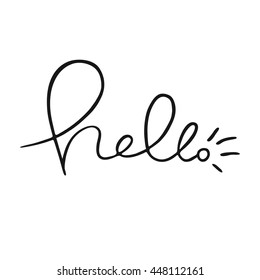 Hello card. Brush lettering background with black letters. Greeting typography poster in black and white. Vector calligraphy. 