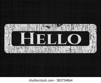 Hello chalk emblem written on a blackboard