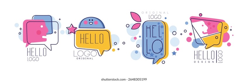Hello Chat and Talk Original Logo Design Vetor Set
