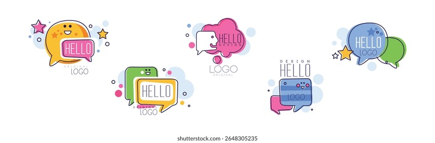Hello Chat and Talk Original Logo Design Vector Set