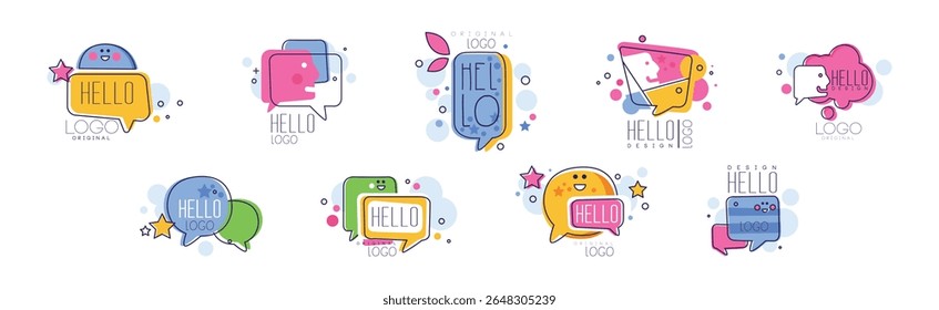 Hello Chat and Talk Original Logo Design Vetor Set