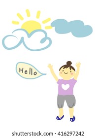 "Hello" with cheerful girl on a sunshine day -?? vector, illustration