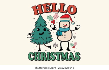 Hello Christmas Retro T-Shirt Design