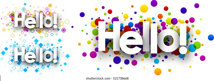 Hello colour banners set. Vector paper illustration.
