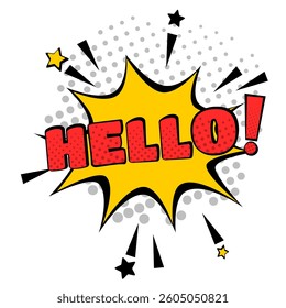 HELLO comics style text, vintage cartoon message, 60s retro poster, social media post template