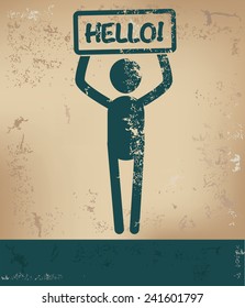 Hello concept,human resource on old background,grunge vector
