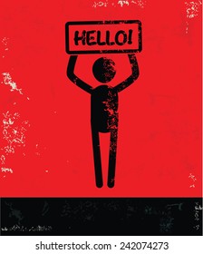 Hello concept,human resource on red background,grunge vector