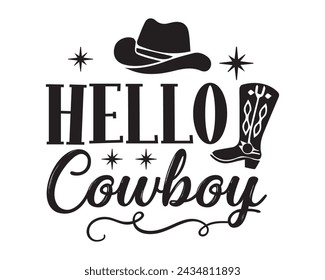 hello cowboy typography t-shirt design