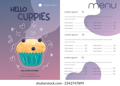hello cupcake menu vector illustration