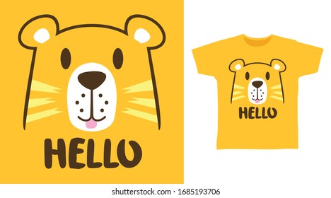 Hello cute bear face design vector illustration ready for print on t-shirt, apparel, poster and other uses