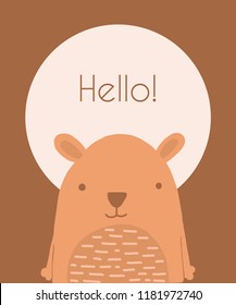 Hello Cute Doodle Woodland Card template design