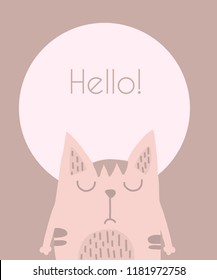 Hello Cute Doodle Woodland Card template design