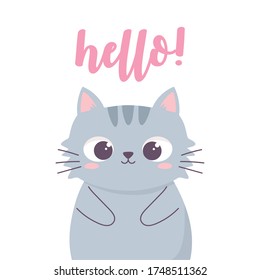 "¡Hola!" caricatura linda y divertida personaje animal gato, ilustración vectorial