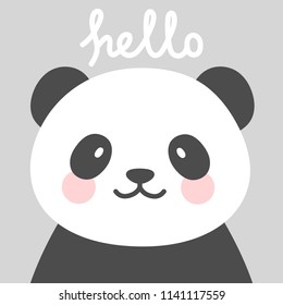 Hello Cute Panda Character Vector Design, greeting card, invitation with panda, greeting card, poster, with cute, sweet hand drawn watercolor background