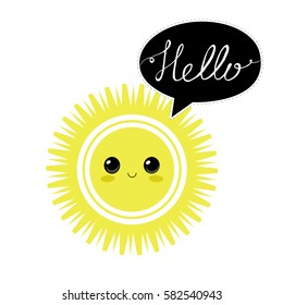 Hello. Cute romantic vector illustration for postcards, posters, stickers. Sun. Calligraphy. Lettering. Summer, morning