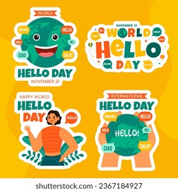 Hello Day Label Flat Cartoon Hand Drawn Templates Background Illustration