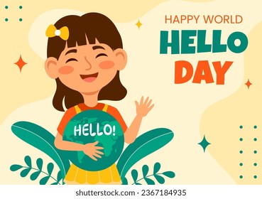 Hello Day Social Media Background Flat Cartoon Hand Drawn Templates Illustration