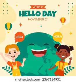 Hello Day Social Media Illustration Flat Cartoon Hand Drawn Templates Background