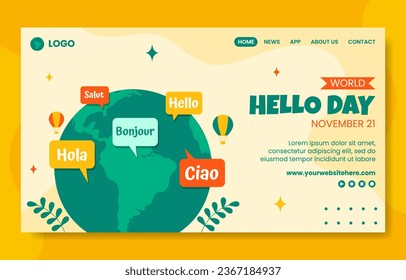 Hello Day Social Media Landing Page Cartoon Hand Drawn Templates Background Illustration