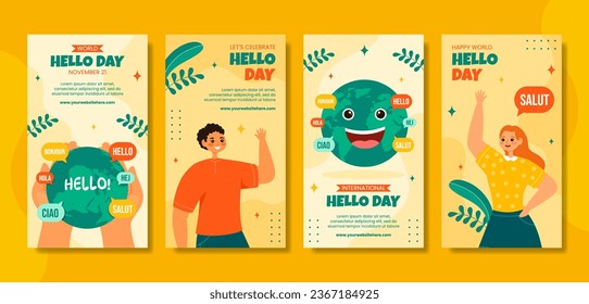 Hello Day Social Media Stories Flat Cartoon Hand Drawn Templates Background Illustration