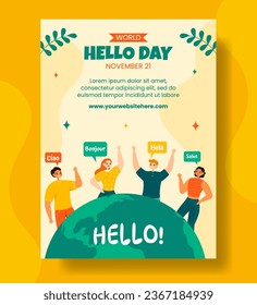 Hello Day Vertical Poster Flat Cartoon Hand Drawn Templates Background Illustration
