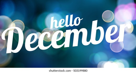 Hello December blue vector card. modern soft color background with snow