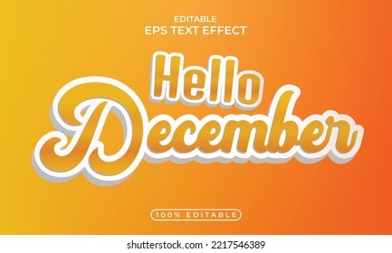 Hello December editable 3d text effect design
