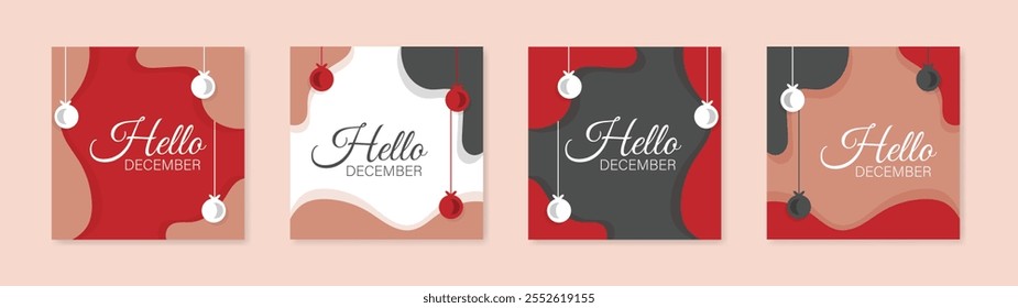 Hello December Greeting Cards for Facebook, Instagram and TikTok - Vector Social Media Post