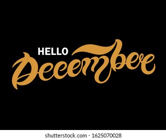 Hello December. Hand drawn lettering. Vector illustration
