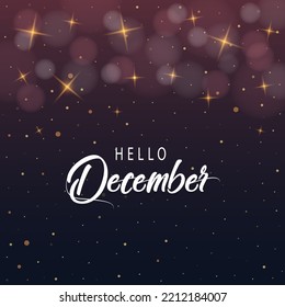Hello December lettering with light. Elements for invitations, posters, greeting cards Seasons Greetings