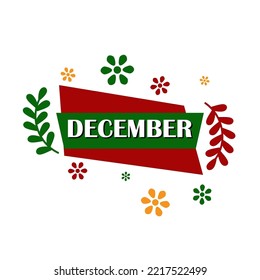 Hello December lettering with snowflakes and autumn leaves. Elements for invitations, posters, greeting cards Seasons Greeting