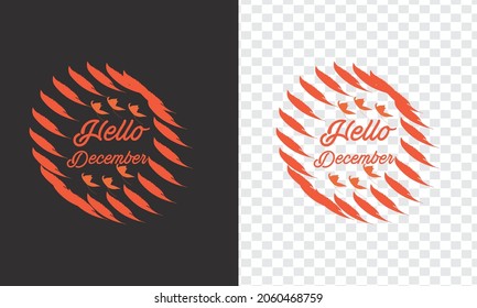  Hello December Month Hand Lettering png With Flowers
