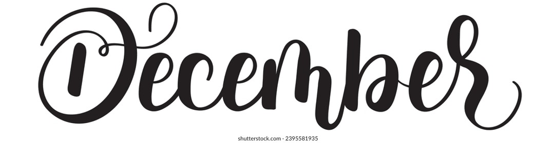 Hello December. DECEMBER month vector calligraphy text hand lettering. Illustration December