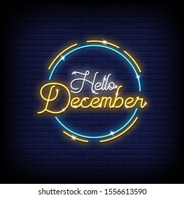 Hello December Neon Signs Style Text Vector