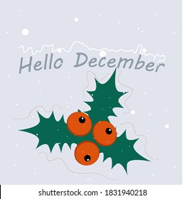 Hallo-Dezember, Postkarte, Winterstimmung, kalte Farbe, Weihnachtsgrün, Schrift