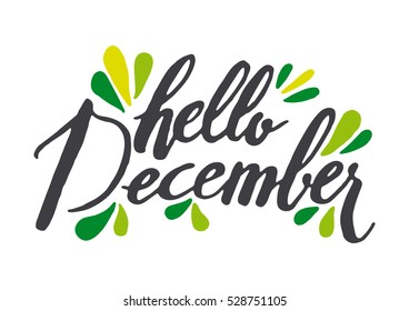 Hello December. Print Design. Handmade calligraphy. Vector illustration. Freehand
