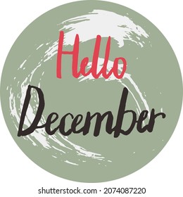 Hello December red and black handwriting in a circle