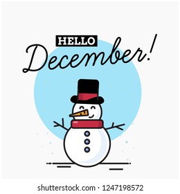 Hello December with Snowman Illustration 