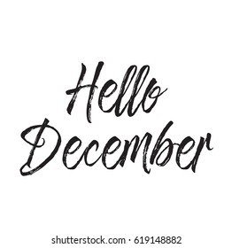 hello december, text design. Vector calligraphy. Typography poster. Usable as background.