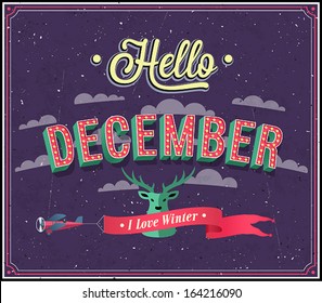 Hello december typographic design. Vector illustration.