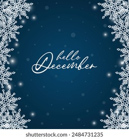 Hello December vector. December with winter background.