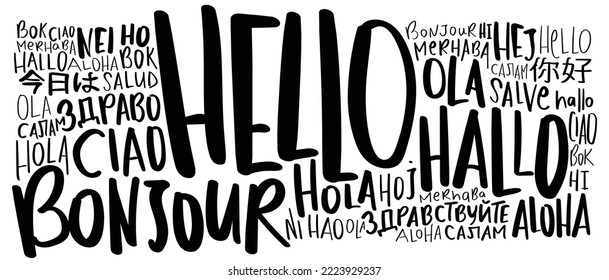 Hello in different international languages concept. Global words background. Vector illustration design.