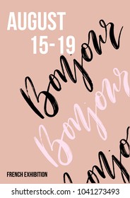 Hello in Different Language Poster, Bonjour, French Greetings, Vector Hand Lettering, Modern Brush Calligraphy, Branding, Web and Print Background
