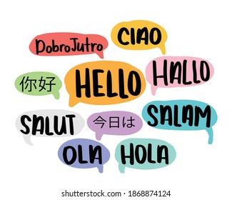 Hello in different languages in speech bubbles design