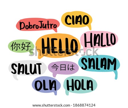 Hello in different languages in speech bubbles design