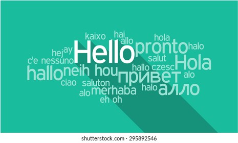 HELLO in different languages, words collage vector illustration.