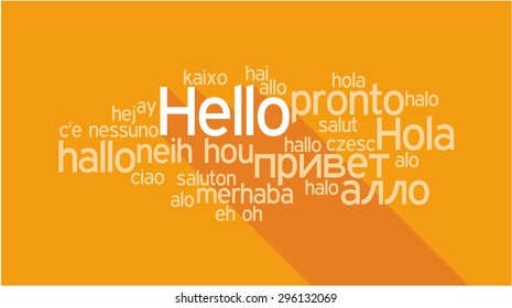 HELLO in different languages, words collage vector illustration.