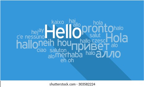 HELLO in different languages, words collage vector illustration